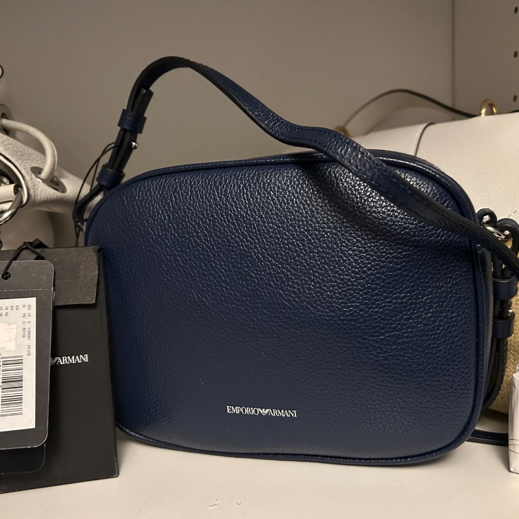 Emporio Armani Midnight Blue Leather Camera Case St Cervo Shoulder Bag